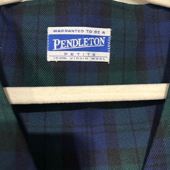 Pendleton Plaid Wool Button Down Sleeveless Dress 10P Green Navy Jumper USA - Picture 3 of 4